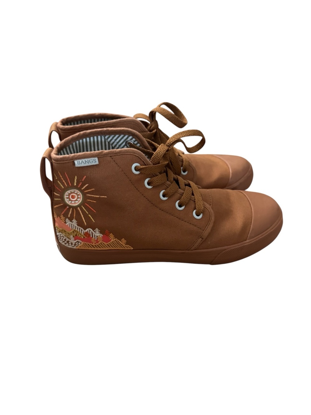 BANGS Kids' Brown High-Top Sneakers with Sun Embroidery